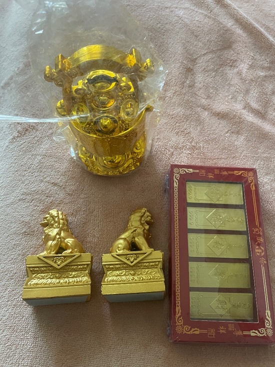 Other - Lucky Feng Shui gold color bar, fair of Guardian Lions, lucky Piggy bank. New
